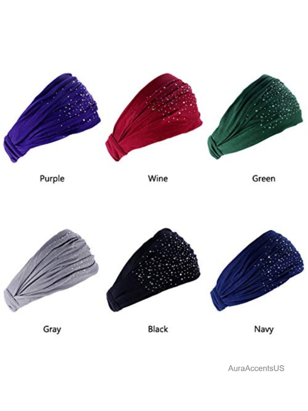 Rhinestone Bandeau Headbands 6 Count Stretchy Cotton Spandex Floral Hairwraps